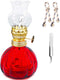 Kerosene Oil Lamp for Indoor Use,1 Glass Kerosene Lamp,2 Wicks and 1 Tweezers,Classic Retro Hurricane Lantern Decoration Outdoor Camping (Red)