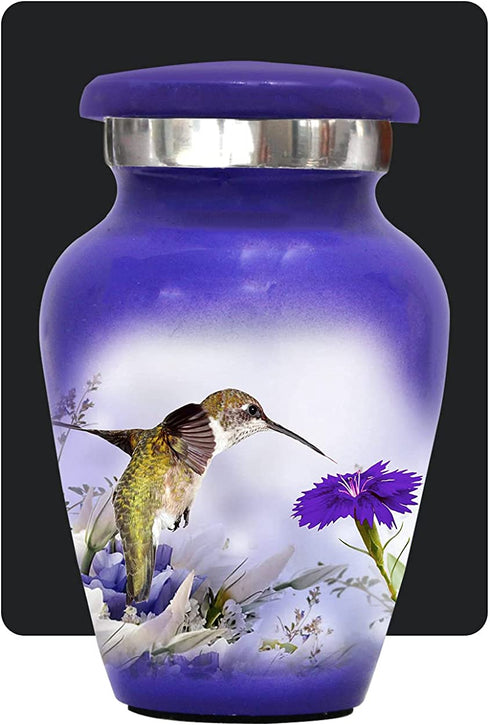Hummingbird Keepsake Urn Purple - Mini Cremation Urn with Premium Box & Bags - Memorial Urn for Human Ashes - Honor Your Loved One with Small Purple Urn - Perfect Bird Urn for Adults & Infants