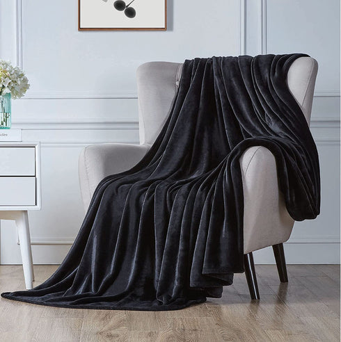 Walensee Fleece Blanket Plush Throw Fuzzy Lightweight (Queen Size 90x90 Black) Super Soft Microfiber Flannel Blankets for Couch, Bed, Sofa Ultra Luxurious Warm and Cozy for All Seasons