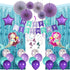 Mermaid Party Supplies, 50 pcs Mermaid Party Favors - Banner, Balloons, Hanging Swirl, Foil Curtains, Paper Fans, Sea Theme Decorations for Girl's Party and Baby Shower Party