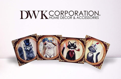 DWK Victorian Cat Drink Absorbent Coasters | 4 Piece Cork Coaster Set | Cat Presents for Cat Lovers | Cute Retro Coasters Coffee Bar Accessories - 4"