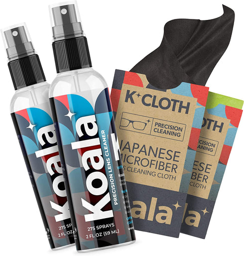 Koala Eyeglass Lens Cleaner Spray Kit | American Made | 2 Ounces + 1 Koala Cloth | Streak and Alcohol Free | Carefully Engineered Glasses Cleaner | Safe for All Lenses (Pack of 2)