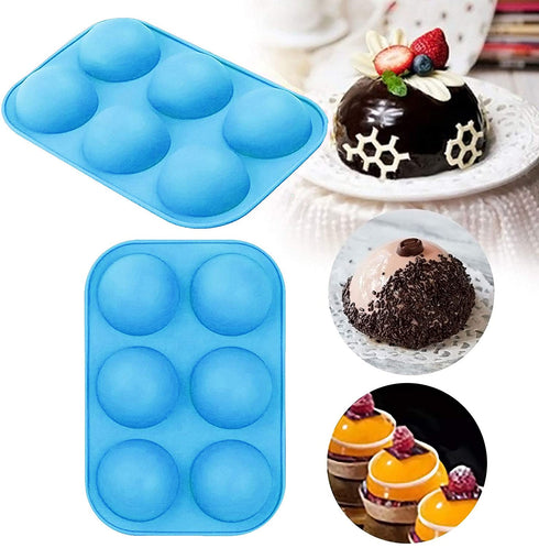 cittea Silicone Molds for Chocolate, 2PACK Large Candy Melts Half Circle Round Cake Pop Bath Sphere Hot Chocolate Bomb Mold for Baking (Blue)