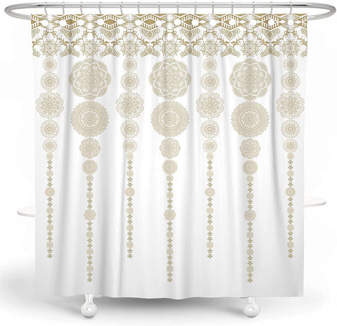 DESIHOM Gold Boho Mandala Shower Curtain Bohemian Theme Medallion Shower Curtain Polyester Fabric-72" x 72"