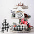 R HORSE 3Pcs Wooden Farmhouse Buffalo Plaid Tiered Tray Decoration Black& White Plaid Rustic Farmhouse Tray Sign Double Printed Farmhouse Shelf Buffalo Plaid Decor for Christmas New Year Photo Prop