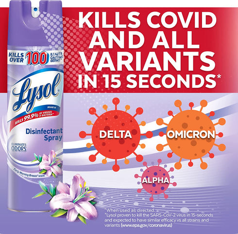 Lysol Disinfectant Spray, Sanitizing and Antibacterial Spray, For Disinfecting and Deodorizing, Early Morning Breeze, 2 Count, 19 fl oz each