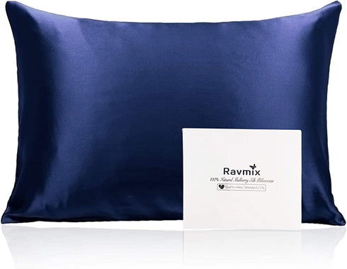 Ravmix 100% Silk Pillowcase for Hair and Skin, Both Sides 21Momme Mulberry Silk Pillow Case with Hidden Zipper Standard Size 20×26inches, 1PCS, Navy Blue