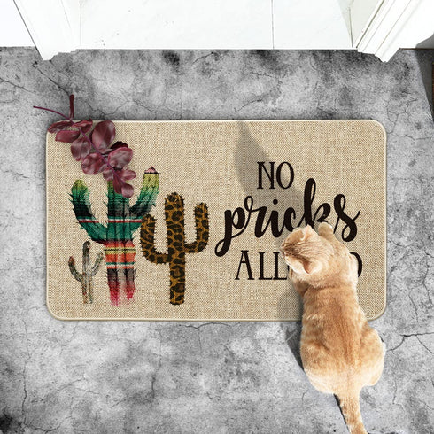 Artoid Mode No Pricks Allowed Cactus Funny Text Doormat, Seasonal Summer Holiday Creative Decorative Welcome Floor Mat Switch Mat for Indoor Outdoor 17 x 29 Inch