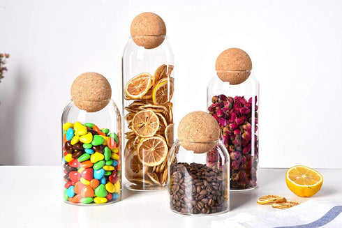 550ML/18Oz round cork glass bottle sealed jar nut storage jar coffee bean jar round transparent