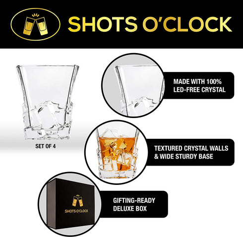 Premium Bourbon Glasses Set of 4 - Elegant Whiskey Glasses for Scotch, Single Malt - Old Fashioned Glass Set in Gift Box - Rocks Whisky Tumblers for Cocktails - Home Bar Glassware Tumbler Set