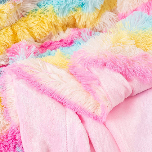 GONAAP Faux Fur Throw Blanket Decorative Super Soft Fuzzy Shaggy Luxurious Cozy Plush Fluffy Long Hair Comfy Microfiber Fleece Reversible for Coach Bed Chair Sofa ?Baby Rainbow 50"X60"?
