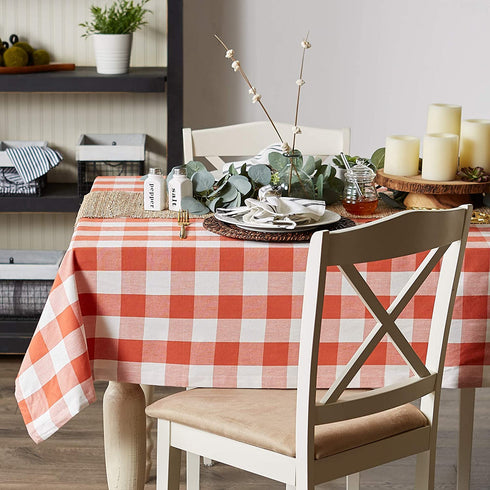 DII Buffalo Check Collection, Classic Farmhouse Tablecloth, Tablecloth, 70" Round, Vintage Red