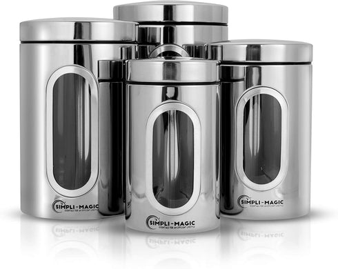 Simpli-Magic 4-Piece Stainless Steel Canisters with Window