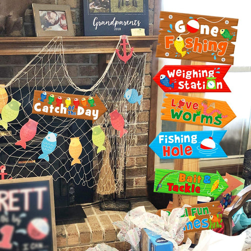 Huray Rayho Gone Fishing Party Directional Welcome Signs The Big One Backyard Door Cutouts Summer Birthday Party Favor Ideas Decoration Supplies
