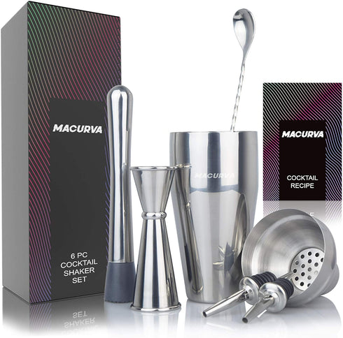 Cocktail Shaker Set, Bartender Kit Shakers Bartending with 24 oz Stainless Steel Martini Shaker and Strainer, Measuring Jigger, Mixing Spoon, Muddler and Liquor Pourers, Alcohol Shaker Cocktail Mixer