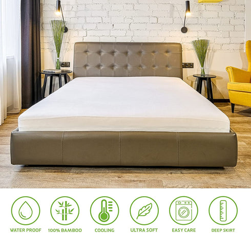 Queen Size Mattress Protector Waterproof and Queen Mattress Cover 60"x80" Queen Mattress Pad Waterproof 100% Bamboo Naturally Cooling Queen Mattress Protector Waterproof