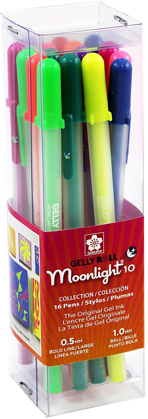 Sakura Gelly Roll Moonlight 16 Pack, 10 Bold point, Bright Opaque Ink Gel Pens, Creamy Smooth Ink, Writes on Dark Paper