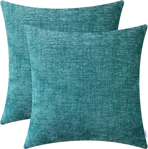 CaliTime Pack of 2 Cozy Throw Pillow Covers Cases for Couch Sofa Home Decoration Solid Dyed Soft Chenille 20 X 20 Inches Teal