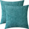 CaliTime Pack of 2 Cozy Throw Pillow Covers Cases for Couch Sofa Home Decoration Solid Dyed Soft Chenille 20 X 20 Inches Teal