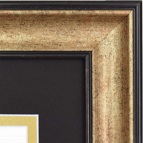 Golden State Art, 11x14 Vintage Antique Style Gold Frame for 8.5x11 Diploma/Certificate, Sawtooth Hangers for Wall Mounting with Real Glass, Black Trim (Black/Gold Double Mat)
