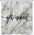Get Naked Shower Curtain, Black Script Funny Quote with Grey Gold Marble Decorative Bathroom Shower Curtain, Waterproof Polyester Bath Curtain with Hooks, 69x70 inch