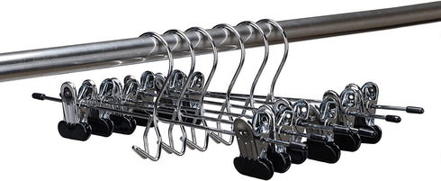 12 Quality Pants Hangers Heavy Duty Add-on Skirt/Slack Metal Hanger, Extra Wide Adjustable Clips, Multi Stackable Add on Hangers, Chrome, Jeans, Bottoms (12)