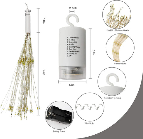 4 Pack 120 LED Firework Copper Wire Hanging Starburst Fairy Lights 8 Modes Remote Waterproof for Christmas Home Party Wedding Garden Xmas Patio Bedroom D©cor Indoor Outdoor Decorations (Warm White)