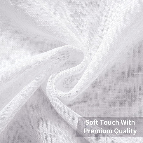MIULEE 2 Panels 72 Inch Length Natural Linen Sheer Window Curtains Elegant Solid White Drapes Grommet Top Window Voile Panels Linen Textured Panels for Bedroom Living Room (52 x 72)