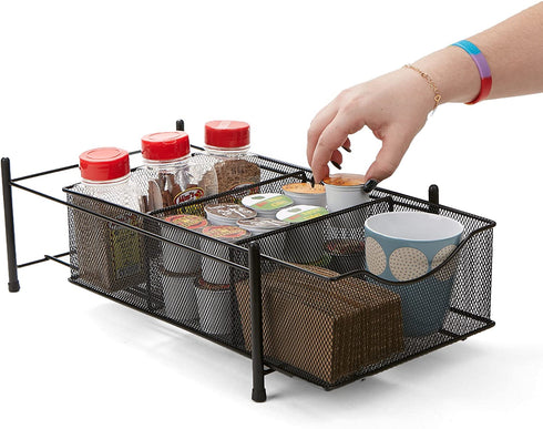 Mind Reader Storage Basket Organizer, Home, Office, Kitchen, Bathroom, 3 Compartments, Metal Mesh, Black
