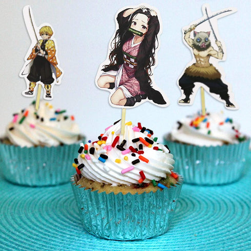 Demon Slayer Birthday Party Supplies 46PCS Japanese Anime Theme Decorations for Boys Dorm 20pcs Balloons, 1pc Happy Birthday Banner, 24pcs Cupcake Toppers, 1pc Huge Manga Cake Toppers for Fans