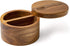 DecoVibe Acacia Salt Box Divided with Magnetic Swivel - 2-Compartment Wooden Spice Cellar - Elegant Wood Storage Keeper for Condiments, Seasoning, Pepper - Attached Spoon on Lid Cover - 3.9x3.9x2.5"