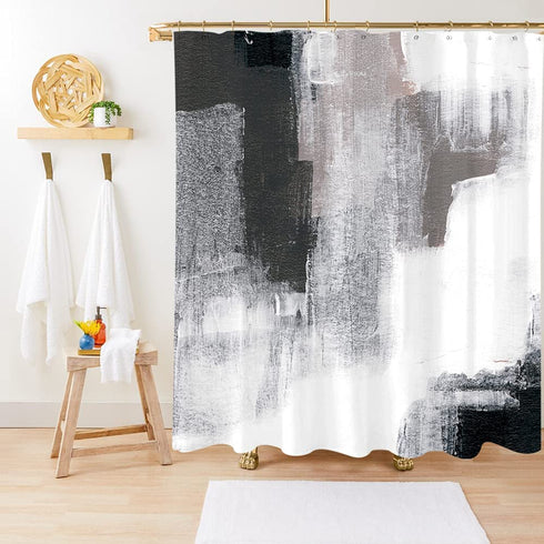 Miyotaa Black White Gray Shower Curtain Set 60Wx71H Inches Abstract Art Painting Ombre Brush Strokes Contemporary Polyester Waterproof Cloth Bathroom Curtain with 12 Hooks