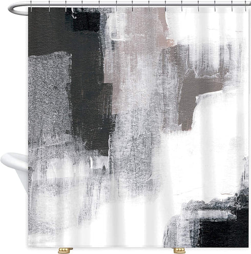 Miyotaa Black White Gray Shower Curtain Set 60Wx71H Inches Abstract Art Painting Ombre Brush Strokes Contemporary Polyester Waterproof Cloth Bathroom Curtain with 12 Hooks