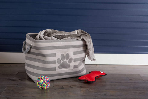 Bone Dry Pet Storage Collection Striped Paw Patch Bin, Large Rectangle, Gray