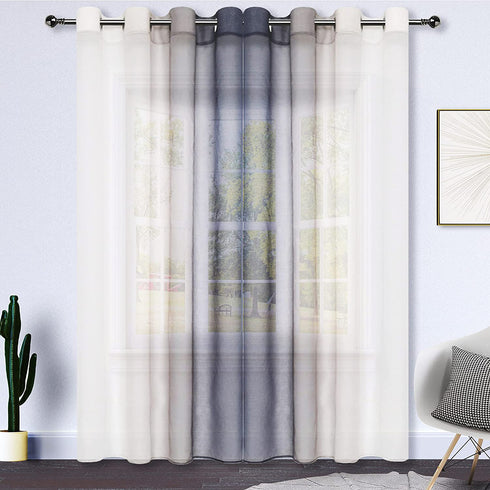 Grey Ombre Sheer Curtains Faux Linen - Semi Voile Gradient Sheer Curtain for Bedroom and Living Room Grommet Top,Set of 2 Panels Window Curtains 52" W—96" L