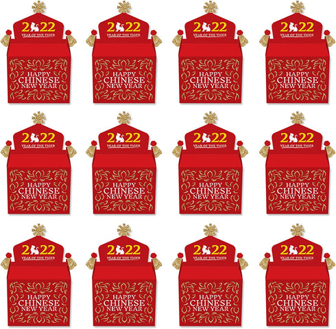 Big Dot of Happiness Chinese New Year - Treat Box Party Favors - 2022 Year of the Tiger Party Goodie Gable Boxes - Set of 12