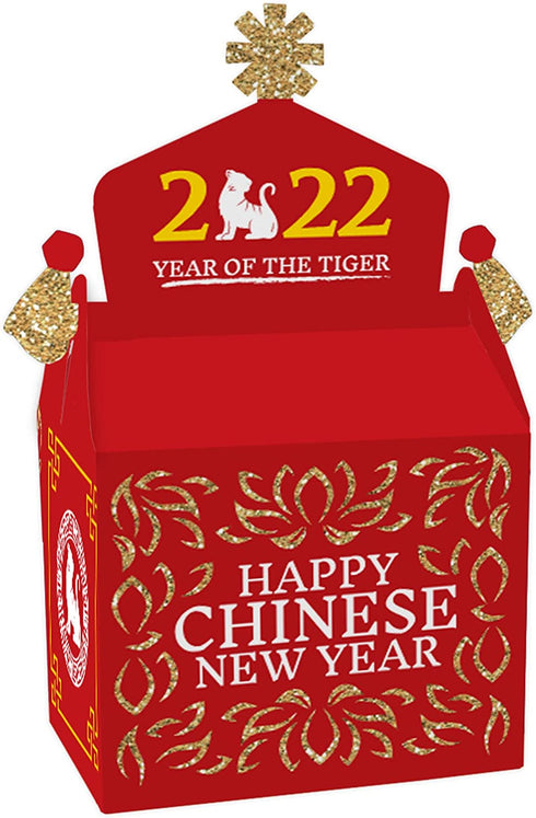 Big Dot of Happiness Chinese New Year - Treat Box Party Favors - 2022 Year of the Tiger Party Goodie Gable Boxes - Set of 12