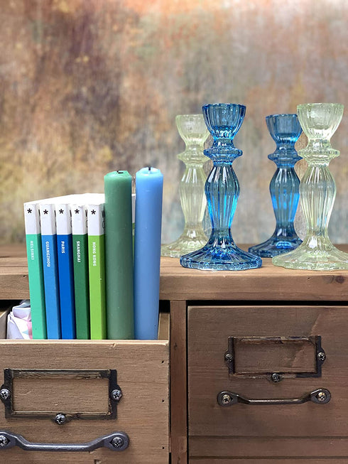 Talking Tables Blue Glass Candlestick Holder Taper Candle Stand for Indoor or Outdoor Dining, Elegant Dinner Party Decorations, Birthday, Garden, Wedding, Home D©cor