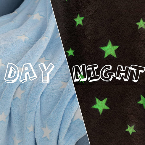 jinchan Star Blanket Blue Throw Blanket Glow in The Dark Blanket for Couch Bed Flannel Fleece Blanket Throw for Baby Kids Luminous Winter Throw Blanket Gifts All Season 50x60 Inch