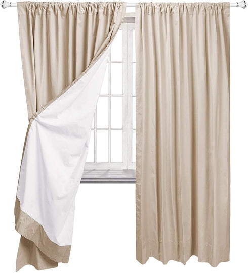Amazon Basics Room Darkening Blackout Window Curtains with Tie Backs Set - 42 x 84-Inch, Beige, 2 Panels