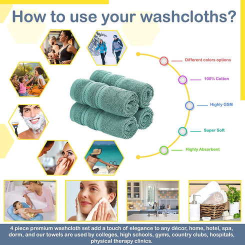 American Soft Linen Premium Turkish Genuine Cotton, Luxury Hotel Quality for Maximum Softness & Absorbency for Face, Hand, Kitchen & Cleaning (4-Piece Washcloth Set, Turquoise Blue)