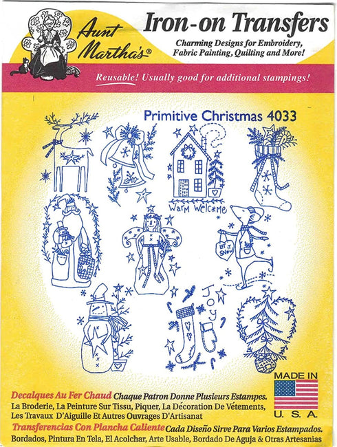 Primitive Christmas Aunt Martha's Hot Iron Embroidery Transfer