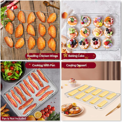 Baking Cooking Rack Set of 3, P&P CHEF Stainless Steel Roasting Cooling Rack & V-shape Grilling Rack & Chicken Holder Rack, Oven & Dishwasher Safe, Healthy & Non-toxic, Easy Cleaning & Durable