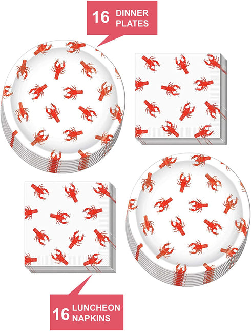 Crawfish Boil Party Supplies - Crawfish Dinner Plates and Napkins for Mardi Gras and Seafood Festivals (Serves 16)