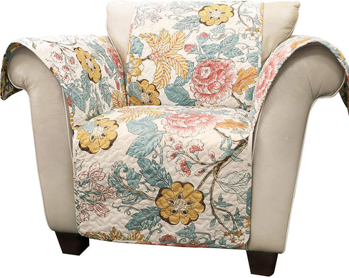 Lush Decor Sydney Furniture Protector-Floral Leaf Garden Pattern Armchair Cover-Blue and Yellow, Chair, Blue & Yellow