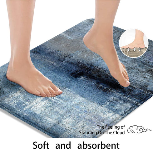 ArtSocket Bathroom Rugs and Mats Sets 3 Piece,Bathroom Rugs Non Slip, Blue Abstract Painting Gray Absorbent Microfiber Memory Foam Bath Mat Machine Washable Bathroom Floor Mats