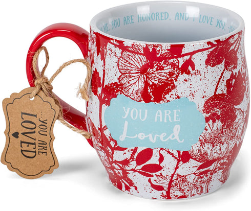 You Are Loved Crimson Floral 13 Ounce Ceramic Mug