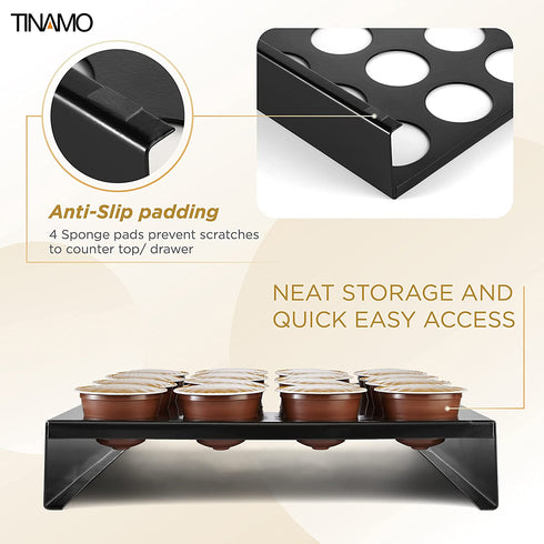 TINAMO Kcup Coffee Pods Holder Steel | Kpod Coffee Pods Holder Compatible with 35 K-cup | Kpod Coffee Pod Organizer | Black Steel Kcup Holder 35 | Countertop or in Drawer Storage (5x7)