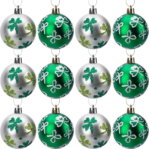 Iceyyyy 12 PCS St Patrick Ball Ornament - St. Patrick's Shamrock Clover Hanging Ball Baubles Ornament for Christmas St. Patrick's Tree Party Decoration (B)