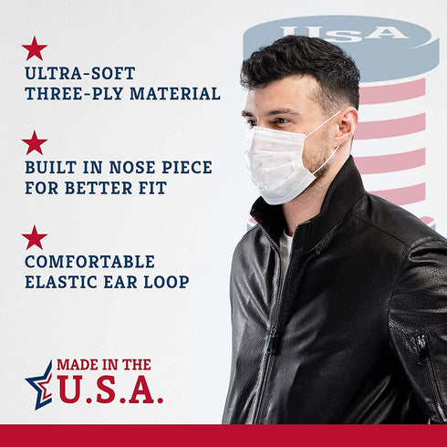 MADE IN USA -ASTM Level 3 - Disposable Face Masks - 3-ply - 50ct - Adjustable Fit